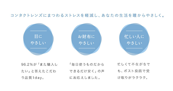 コンタクトレンズにまつわるストレスを軽減し、あなたの生活を瞳からやさしく。
